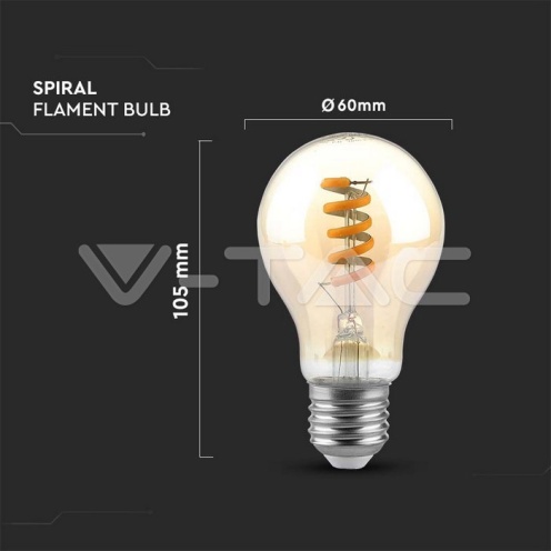 LED Крушка - 4W E27 Filament A60 Aмбър 1800К - изглед 4