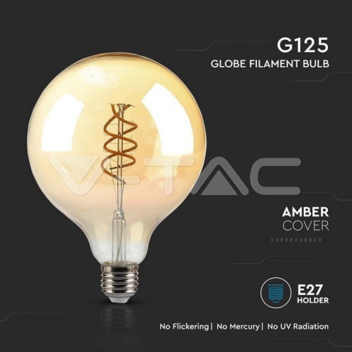 LED Крушка - 6W Filament E27 G125 Амбър 1800К - изглед 2
