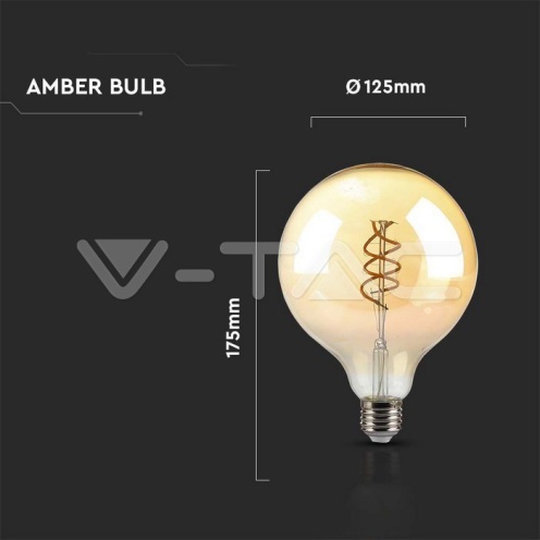 LED Крушка - 6W Filament E27 G125 Амбър 1800К - изглед 4