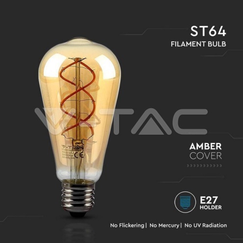 LED Крушка - 5W E27 Filamet Златно Стъкло ST64 2200K - изглед 2