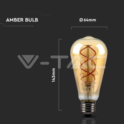 LED Крушка - 5W E27 Filamet Златно Стъкло ST64 2200K - изглед 4