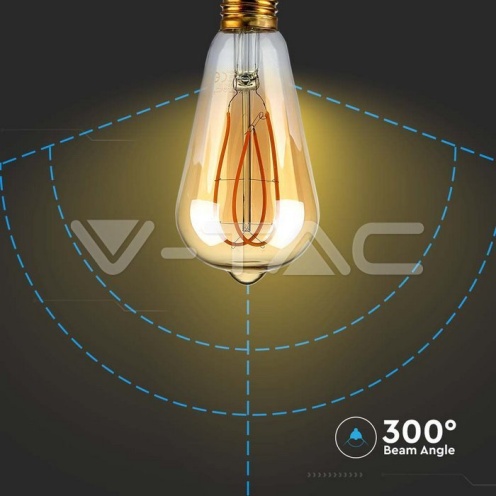 LED Крушка - 4.8W Filamet E27 ST64 Амбър 1800К - изглед 3