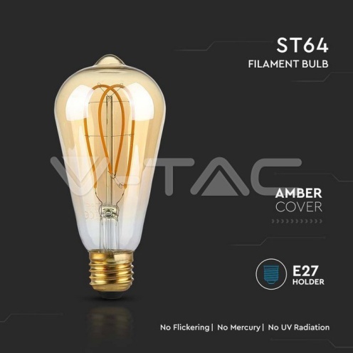 LED Крушка - 4.8W Filamet E27 ST64 Амбър 1800К - изглед 2