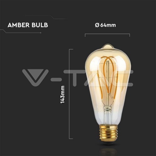 LED Крушка - 4.8W Filamet E27 ST64 Амбър 1800К - изглед 4