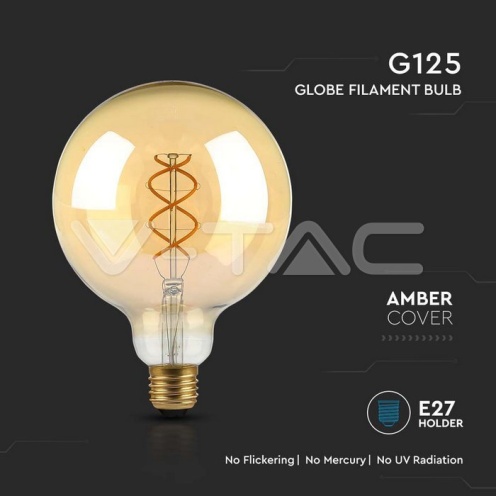 LED Крушка - 5W Filament E27 G125 Амбър 1800К - изглед 2