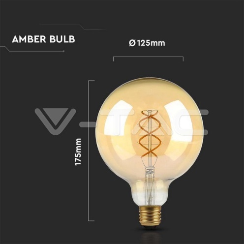 LED Крушка - 5W Filament E27 G125 Амбър 1800К - изглед 4