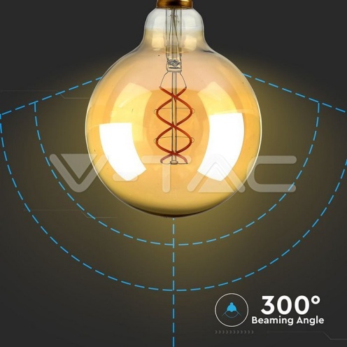 LED Крушка - 5W Filament E27 G125 Амбър 1800К - изглед 3