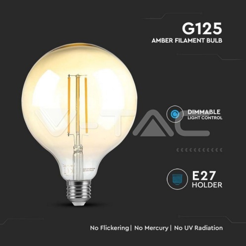 LED Крушка - 8W Filament E27 G125 Амбър Димиращ 3000K 700Lm - изглед 2 - rZ commerce LED Крушка - 8W Filament E27 G125 Амбър Димиращ 3000K 700Lm - изглед 2