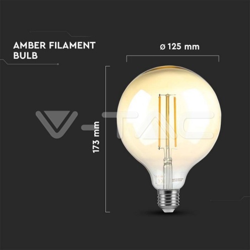 LED Крушка - 8W Filament E27 G125 Амбър Димиращ 3000K 700Lm - изглед 4 - rZ commerce LED Крушка - 8W Filament E27 G125 Амбър Димиращ 3000K 700Lm - изглед 4