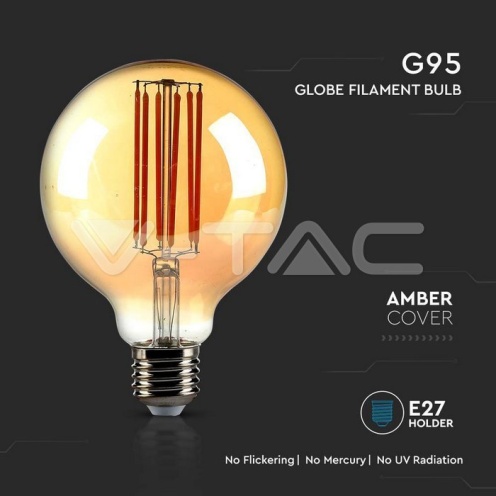 LED Крушка - 7W Filament E27 G95 Амбър 2200K - изглед 2