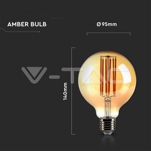 LED Крушка - 7W Filament E27 G95 Амбър 2200K - изглед 4