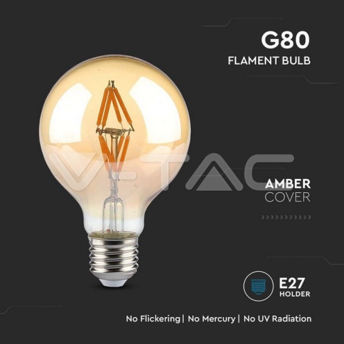 LED Крушка - 4W Filament E27 G80 Амбър 2200K - изглед 2