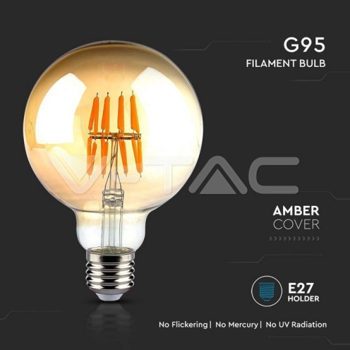 LED Крушка - 8W Filament E27 G95 AMBER 2200K - изглед 2 - rZ commerce LED Крушка - 8W Filament E27 G95 AMBER 2200K - изглед 2