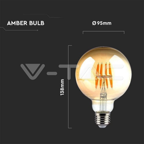 LED Крушка - 8W Filament E27 G95 AMBER 2200K - изглед 4 - rZ commerce LED Крушка - 8W Filament E27 G95 AMBER 2200K - изглед 4