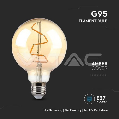 LED Крушка - 4W Filament E27 G95 AMBER 2200K - изглед 2