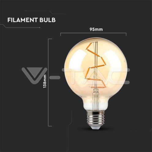 LED Крушка - 4W Filament E27 G95 AMBER 2200K - изглед 4