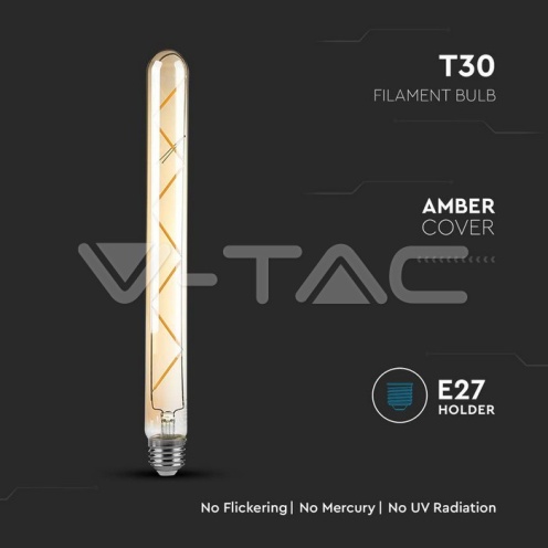 LED Крушка - 7W T30 E27 Filament Amber Покритие 2200K 700Lm - изглед 2 - rZ commerce LED Крушка - 7W T30 E27 Filament Amber Покритие 2200K 700Lm - изглед 2