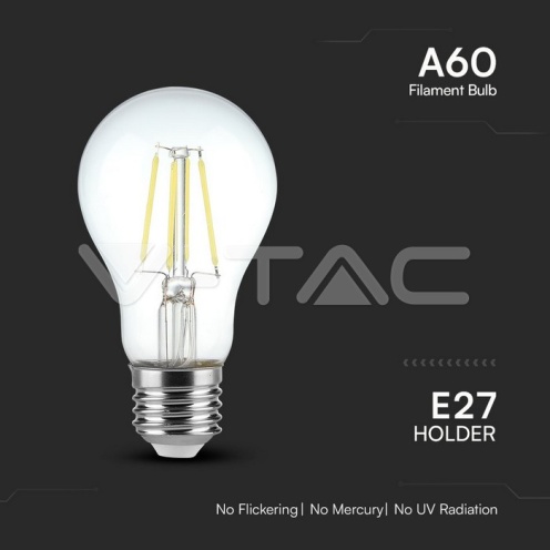 LED Крушка 4W Filament E27 A60 Прозрачно Покритие 6400K - изглед 2 - rZ commerce LED Крушка 4W Filament E27 A60 Прозрачно Покритие 6400K - изглед 2