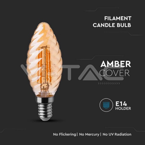LED Крушка - 4W Filament E14 Кендъл Амбър Спирала 2200K - изглед 2