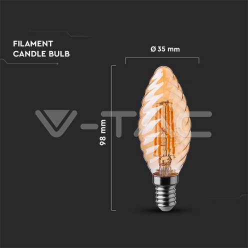 LED Крушка - 4W Filament E14 Кендъл Амбър Спирала 2200K - изглед 4