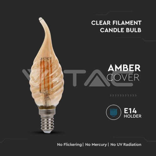 LED Крушка - 4W Filament E14 Кендъл Амбър Спирала Плам 2200K - изглед 2