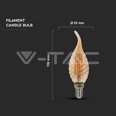 LED Крушка - 4W Filament E14 Кендъл Амбър Спирала Плам 2200K - изглед 4