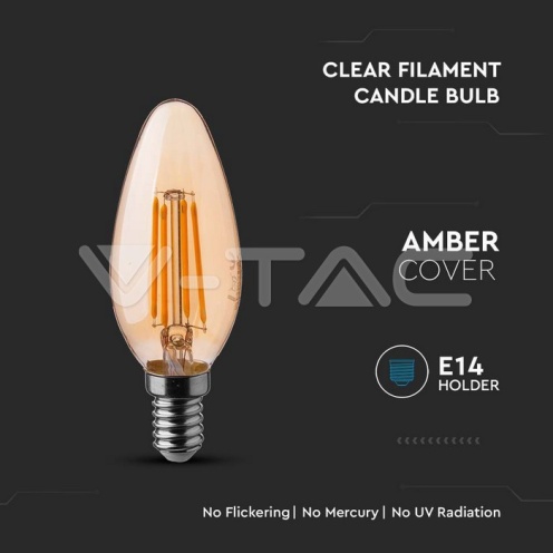 LED Крушка - 4W Filament E14 Кендъл Амбър 4000K - изглед 2