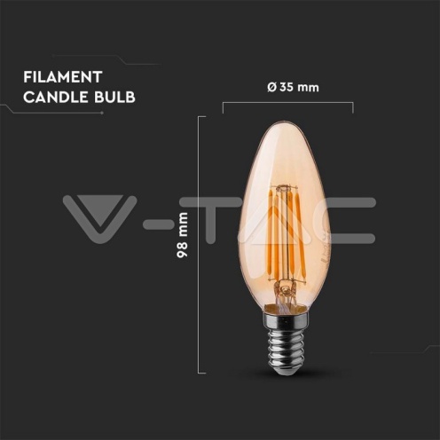 LED Крушка - 4W Filament E14 Кендъл Амбър 4000K - изглед 4