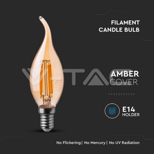 LED Крушка - 4W Filament E14 Кендъл Амбър 2200K - изглед 2