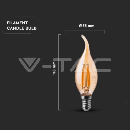 LED Крушка - 4W Filament E14 Кендъл Амбър 2200K - изглед 4
