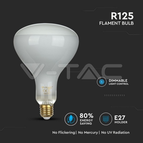 LED Крушка - 8W Filament E27 R125 Димиращ 6500K - изглед 2