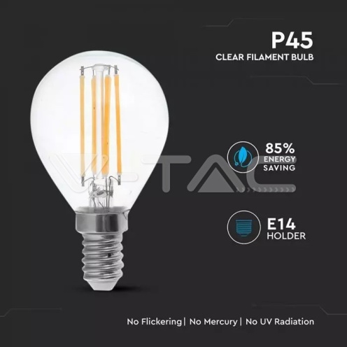 LED Крушка - 6W Filament E14 P45 4000К 130LM/W - изглед 2