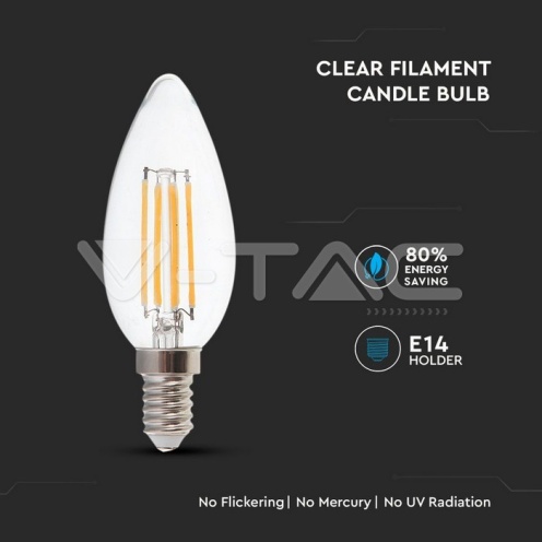LED Крушка - 6W Filament E14 Кендъл 4000К 130LM/W - изглед 2