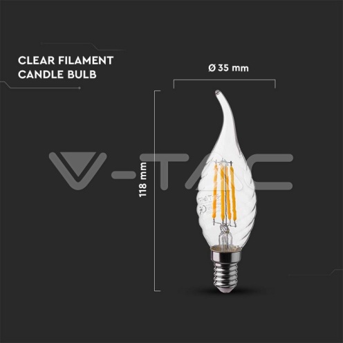 LED Крушка - 4W Filament E14 Кендъл Спирала Пламък 6400K 400Lm - изглед 4