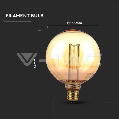LED Крушка - 4W Filament E27 G125 Амбър ART 1800К - изглед 4