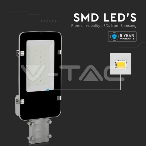 LED Улична Лампа SAMSUNG ЧИП - 30W Сиво Тяло 4000K 5 Години Гаранция - изглед 10