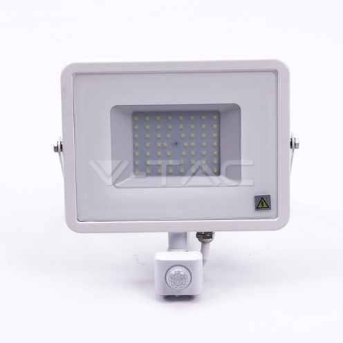 50W LED Прожектор Със Сензор SAMSUNG ЧИП Бяло Тяло 6400К - изглед 1