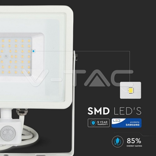 50W LED Прожектор Със Сензор SAMSUNG ЧИП Бяло Тяло 3000К - изглед 13