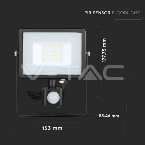 20W LED Прожектор Със Сензор SAMSUNG ЧИП Черно Тяло 4000К - изглед 4