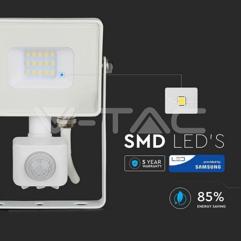 10W LED Прожектор Със Сензор SAMSUNG ЧИП Бяло Тяло 3000К - изглед 12