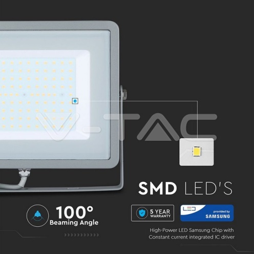 100W LED Прожектор SAMSUNG ЧИП SMD Сиво Тяло 3000К - изглед 13