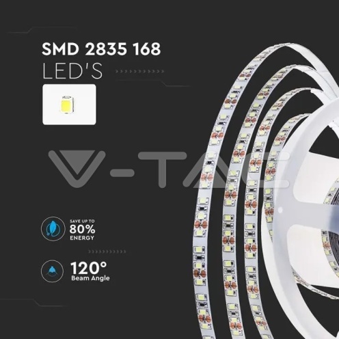 LED Лента SMD2835 - 168/1 24V IP20 3000K 140LM/W - изглед 3