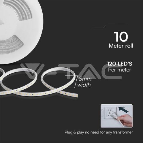 LED Лента Сет 10W 2835 121 6500K 10м/Сет 220V - изглед 3