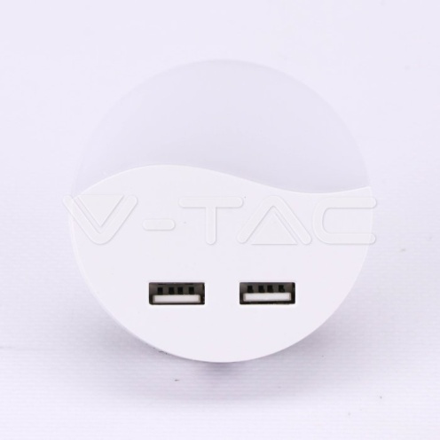 LED Нощна Лампа За Контакт С USB Кръгла 3000K - изглед 1 - rZ commerce LED Нощна Лампа За Контакт С USB Кръгла 3000K - изглед 1