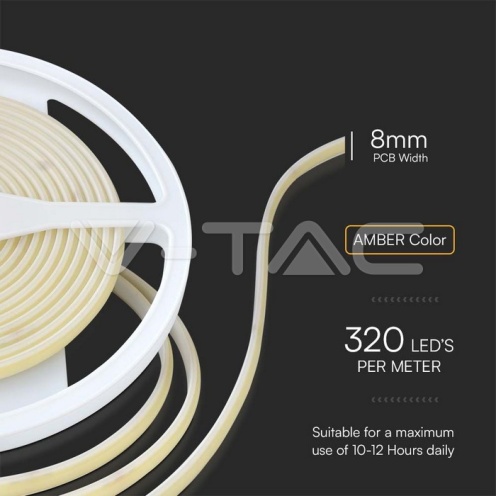 LED COB Лента 24V IP67 Амбър 320 Leds 10W/m - изглед 3