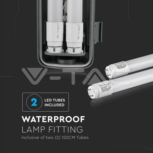 LED Влагозащитено тяло PC/PC 2x1200mm 2x18W 4000K - изглед 3