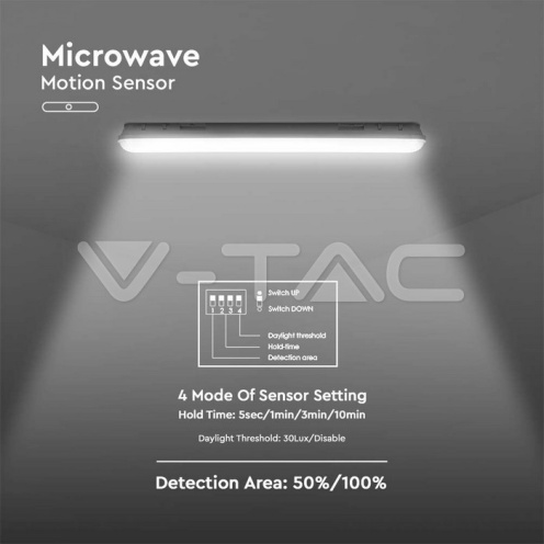 LED Влагозащитени Тяло SAMSUNG ЧИП - 120см 36W Сензор + Стоманен Клип 4000К - изглед 12