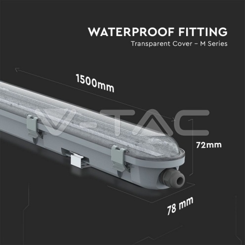 LED Влагозащитено Тяло M-Серия 1500мм 48W 4000K Прозрачно 120LM/W - изглед 7