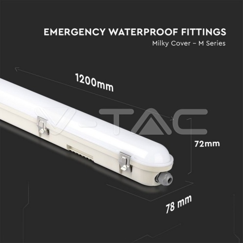 LED Влагозащитено Тяло М-Серия 1200мм 36W 6400K Авариино Захранване Стоманен Клип 120LM/W - изглед 10