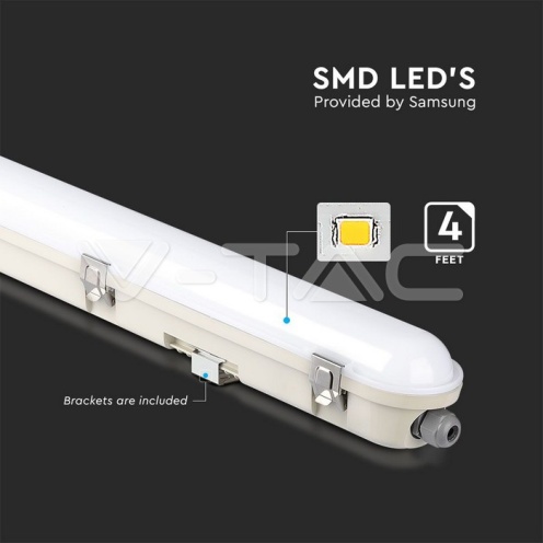 LED Влагозащитено Тяло М-Серия 1200мм 36W 4000K Авариино Захранване Стоманен Клип 120LM/W - изглед 5